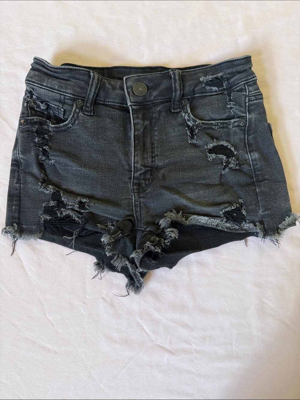 American Eagle Distressed High-Rise Denim Shorts - Black Next Level Stretch